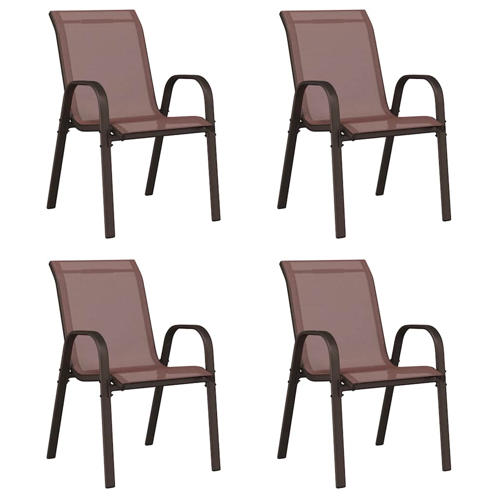 Stackable Garden Chairs 4 pcs Brown Textilene Fabric